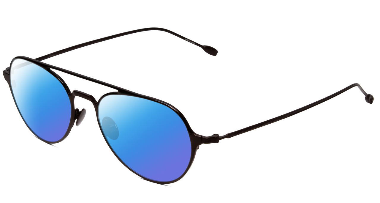 Profile View of John Varvatos V164 Designer Polarized Sunglasses with Custom Cut Blue Mirror Lenses in Brown Unisex Pilot Full Rim Metal 53 mm