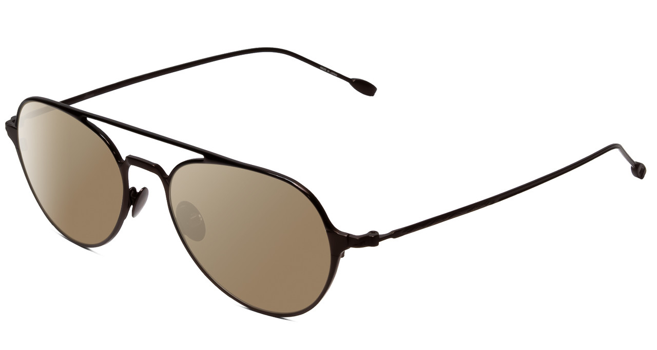 Profile View of John Varvatos V164 Designer Polarized Sunglasses with Custom Cut Amber Brown Lenses in Brown Unisex Pilot Full Rim Metal 53 mm