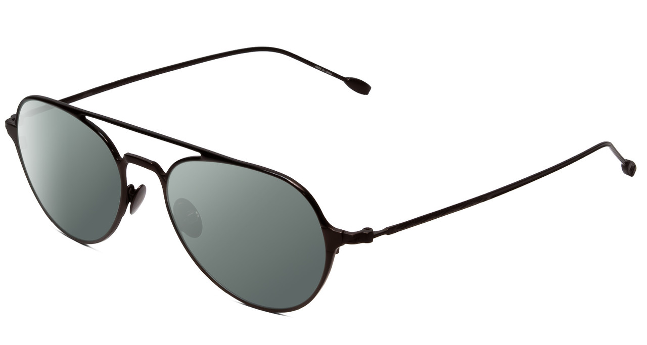 Profile View of John Varvatos V164 Designer Polarized Sunglasses with Custom Cut Smoke Grey Lenses in Brown Unisex Pilot Full Rim Metal 53 mm
