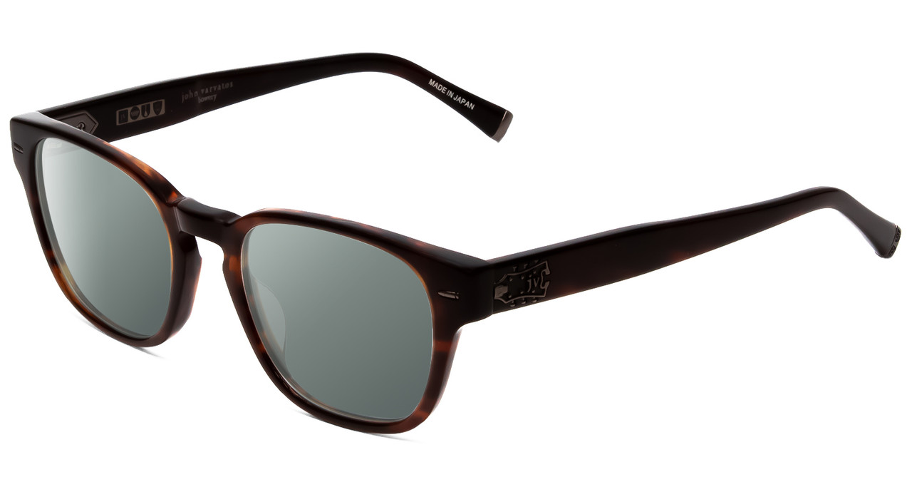 Profile View of John Varvatos V369 Designer Polarized Sunglasses with Custom Cut Smoke Grey Lenses in Brown Caramel Marble Unisex Classic Full Rim Acetate 51 mm