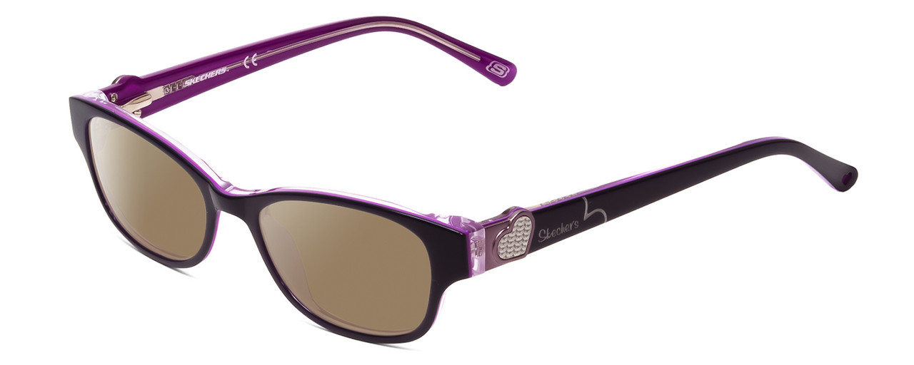 Profile View of Skechers SE1524 Designer Polarized Sunglasses with Custom Cut Amber Brown Lenses in Purple Crystal Fuchsia Hot Pink Ladies Cateye Full Rim Acetate 47 mm