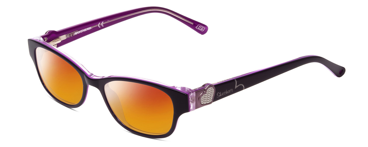 Profile View of Skechers SE1524 Designer Polarized Sunglasses with Custom Cut Red Mirror Lenses in Purple Crystal Fuchsia Hot Pink Ladies Cateye Full Rim Acetate 47 mm