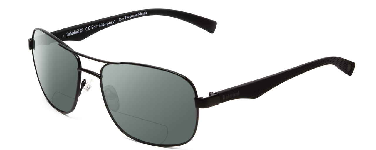 Profile View of Timberland TB9136 Designer Polarized Reading Sunglasses with Custom Cut Powered Smoke Grey Lenses in Matte Black Unisex Square Full Rim Metal 59 mm