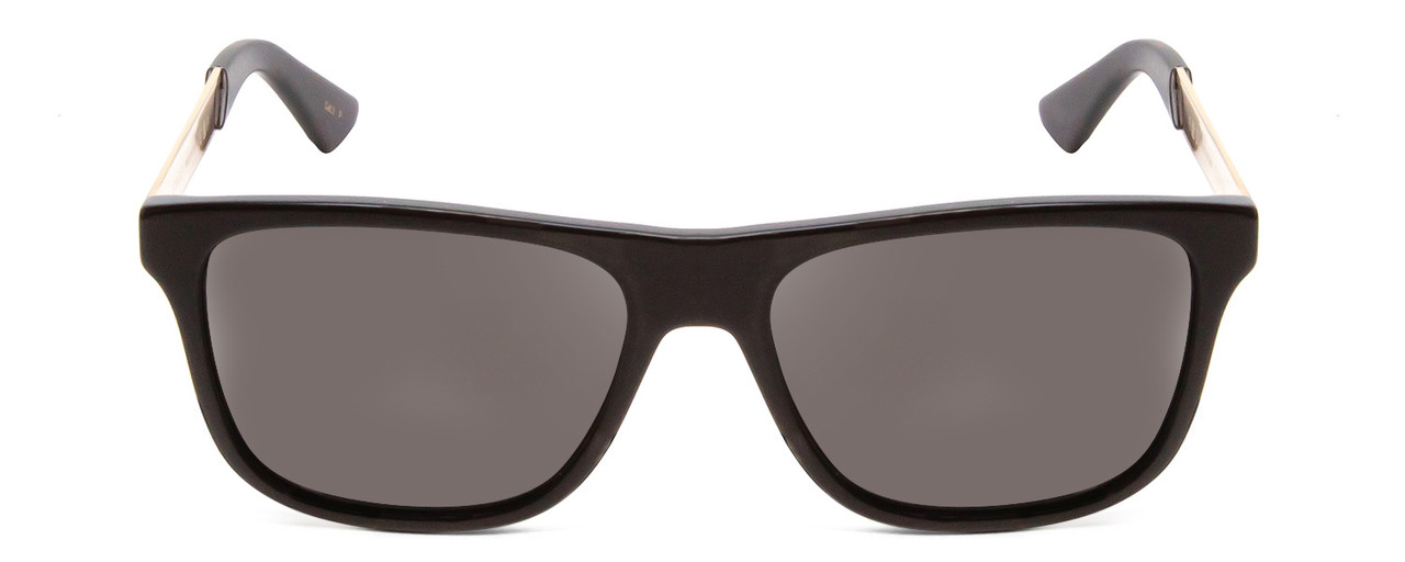 Front View of GUCCI GG0687S Men Retro Sunglasses in Gloss Black Gold Matte/Polarized Grey 57mm