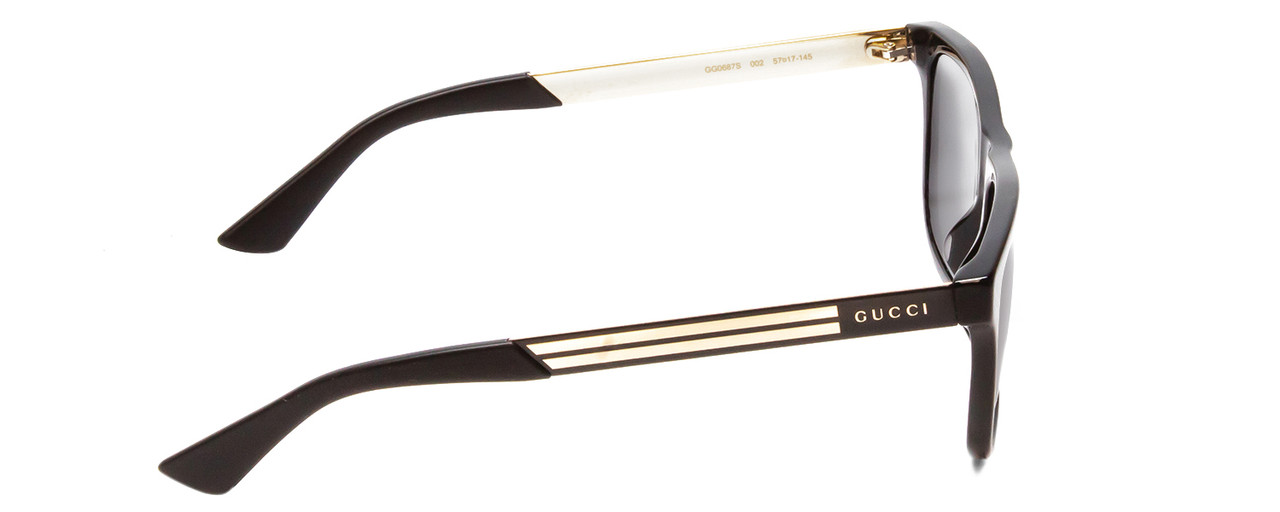 Side View of GUCCI GG0687S Men Retro Sunglasses in Gloss Black Gold Matte/Polarized Grey 57mm