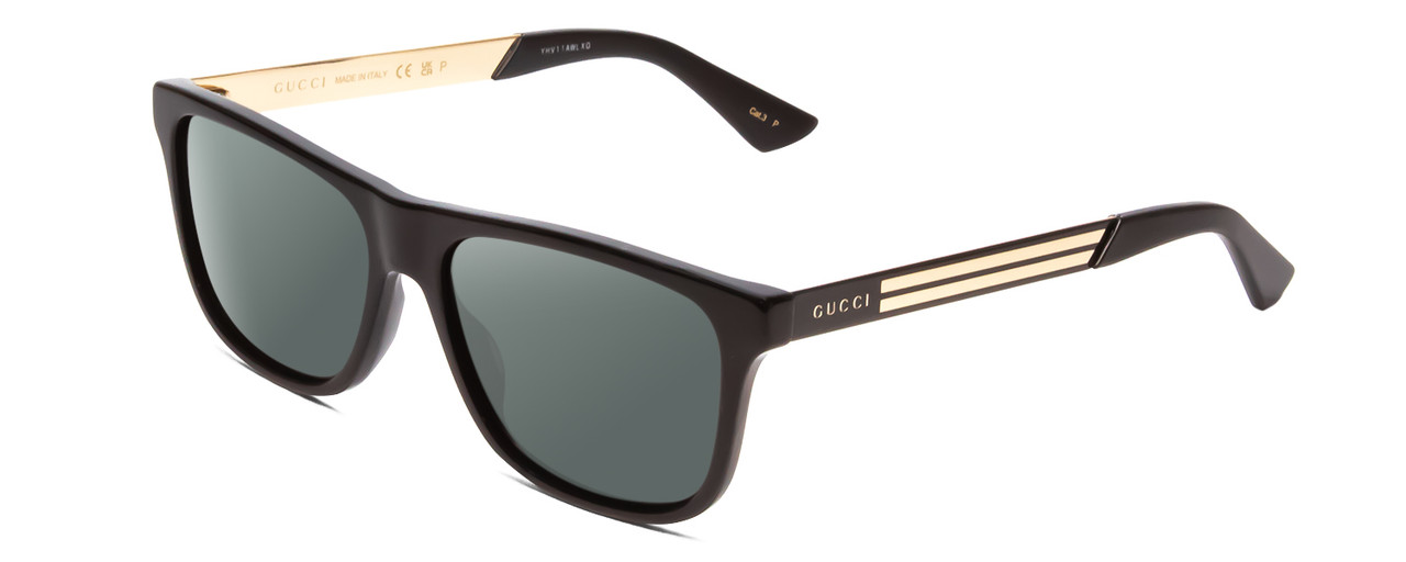 Profile View of GUCCI GG0687S Designer Polarized Sunglasses with Custom Cut Smoke Grey Lenses in Gloss Black Gold Matte Mens Retro Full Rim Acetate 57 mm