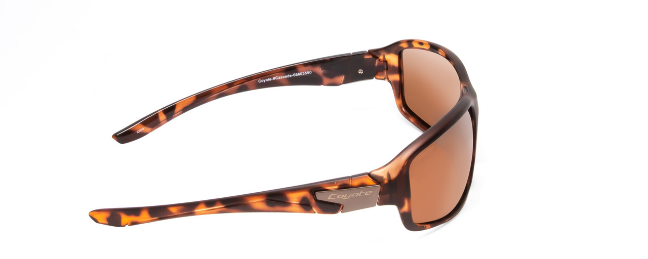 Side View of Coyote Cascade Unisex Designer Polarized Sunglasses in Matte Tortoise/Brown 60mm