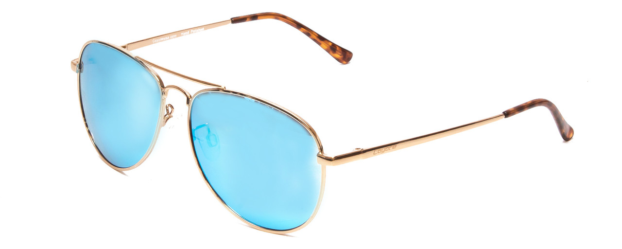 Profile View of Coyote Classic II Metal Pilot Polarized Sunglasses Gold Brown/Blue Mirror 55mm