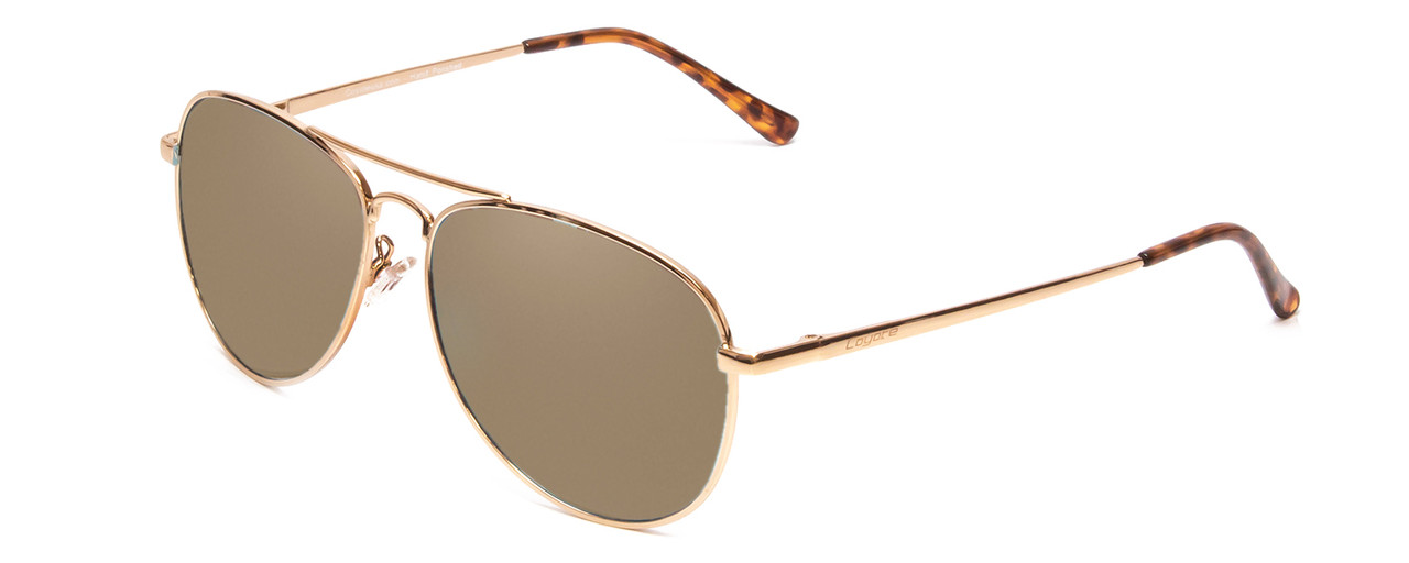 Profile View of Coyote Classic II Designer Polarized Sunglasses with Custom Cut Amber Brown Lenses in Gold Brown Ladies Pilot Full Rim Metal 55 mm