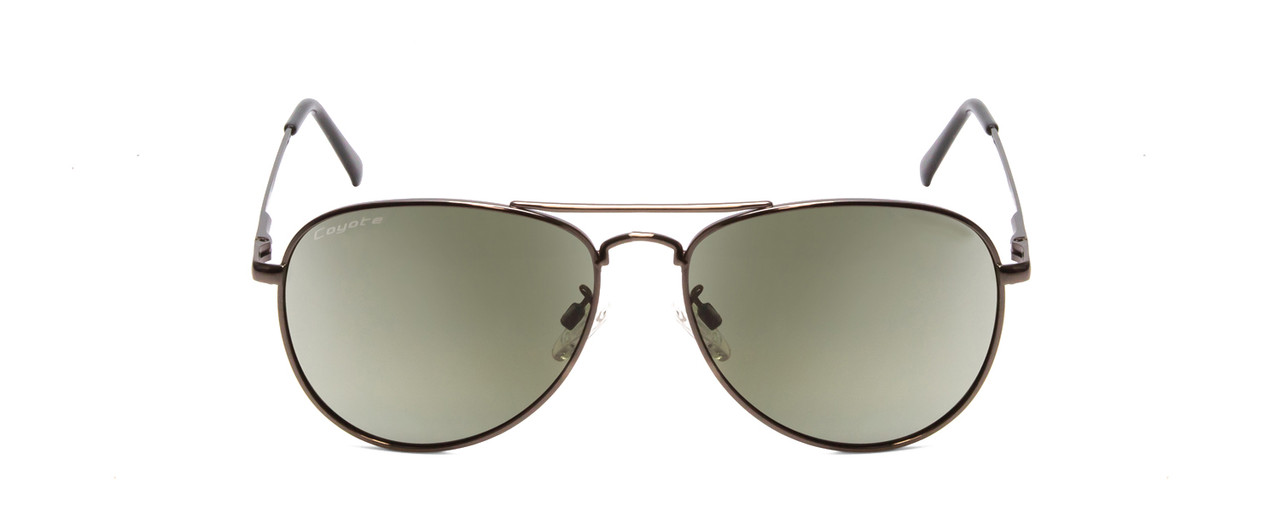 Front View of Coyote Classic II Unisex Metal Aviator Polarized Sunglasses in Silver & G15 55mm