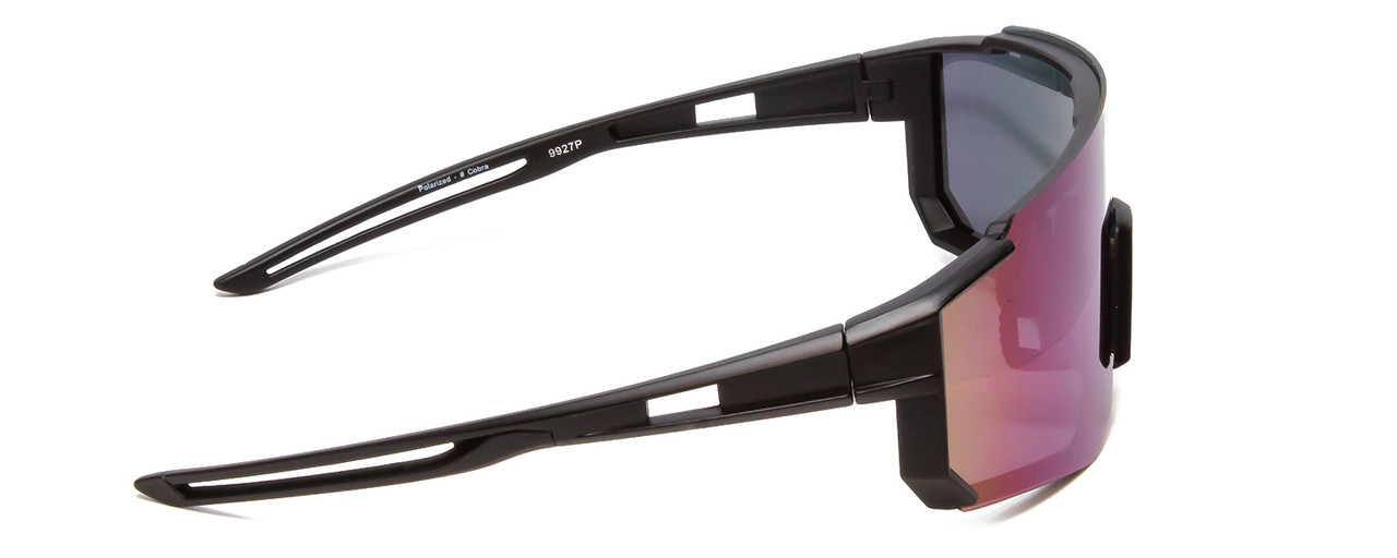 Side view of Coyote Cobra Pit Viper Style Polarized Sunglasses Black Grey/Purple Mirror 132mm
