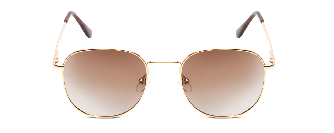 Front View of Coyote Elite Unisex Round Designer Polarized Sunglasses Gold/Brown Gradient 50mm