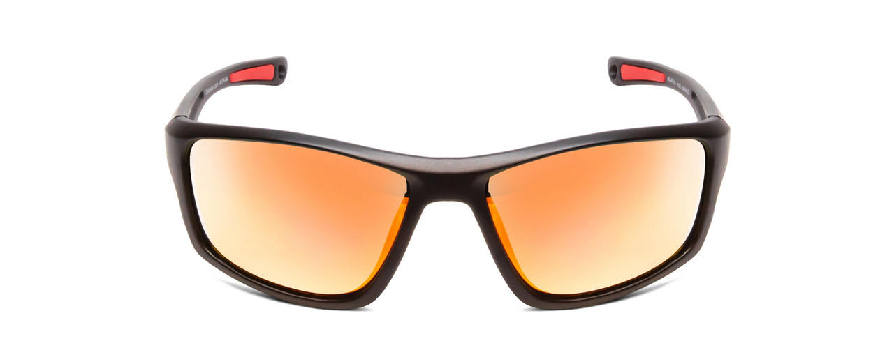 Front View of Coyote FP-04 Mens Wrap Polarized Sunglasses in Matte Black Grey/Red Mirror 62 mm