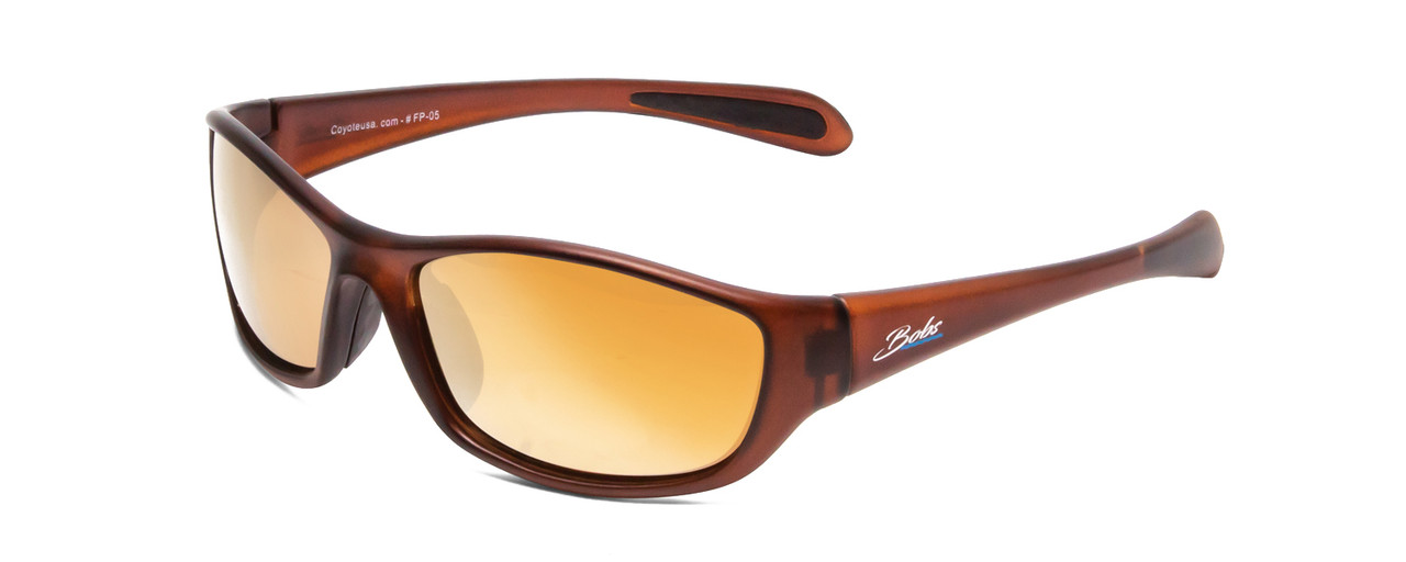 Profile View of Coyote FP-05 Unisex Wrap Polarized Sunglasses in Matte Brown & Green Mirror 60mm