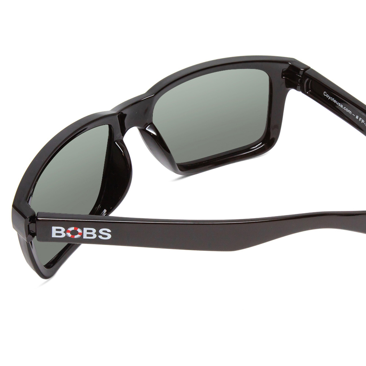 Close Up View of Coyote FP-55 Mens Square Designer Polarized Sunglasses in Gloss Black & G15 54mm