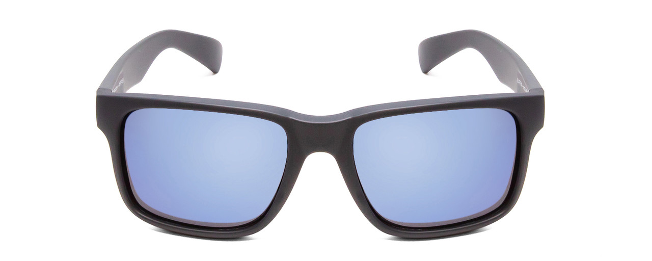 Front View of Coyote FP-55 Mens Designer Polarized Sunglasses in Grey Brown & Blue Mirror 54mm