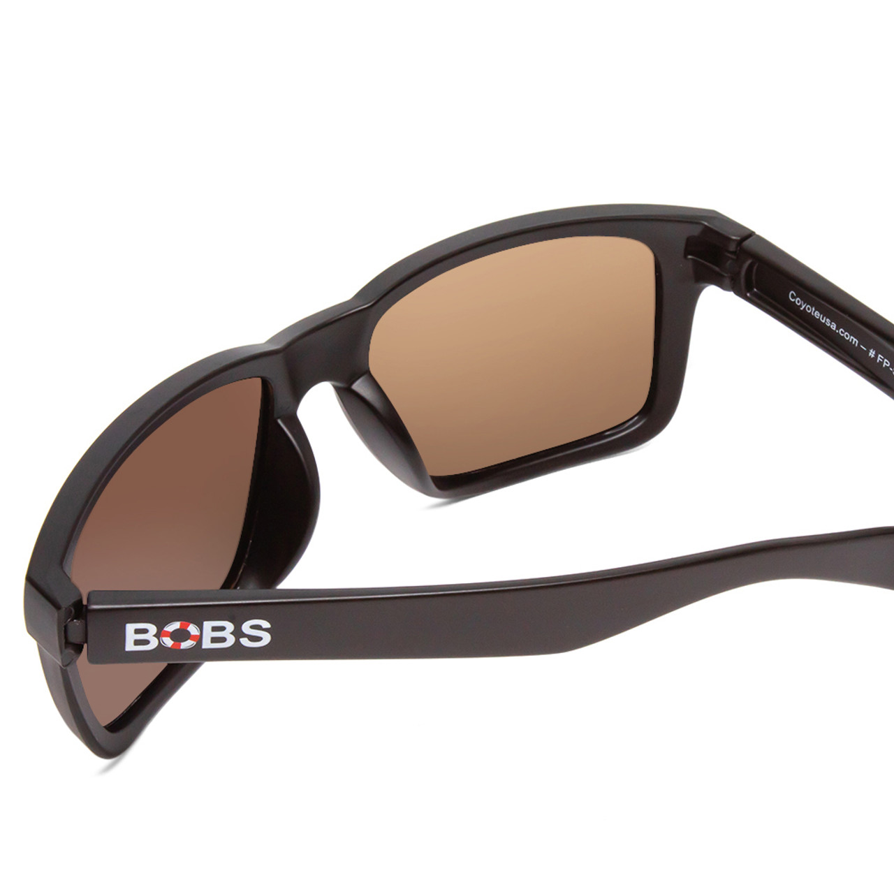 Close Up View of Coyote FP-55 Mens Square Polarized Sunglasses Matte Black Grey & Red Mirror 54mm