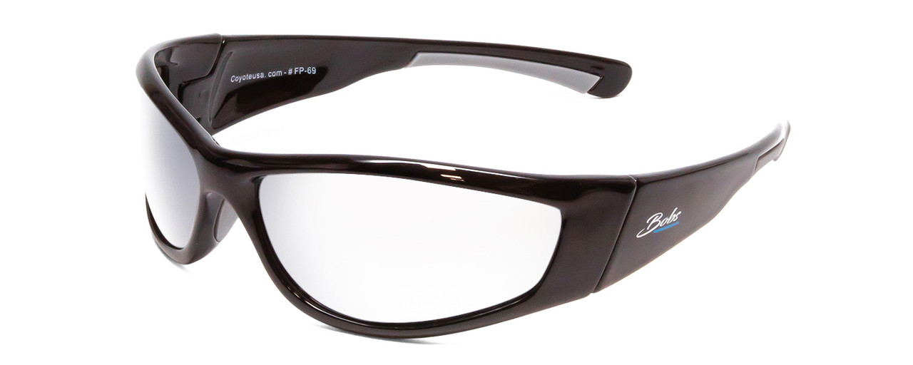 Profile View of Coyote FP-69 Mens Designer Polarized Sunglasses in Black Grey/Silver Mirror 65mm