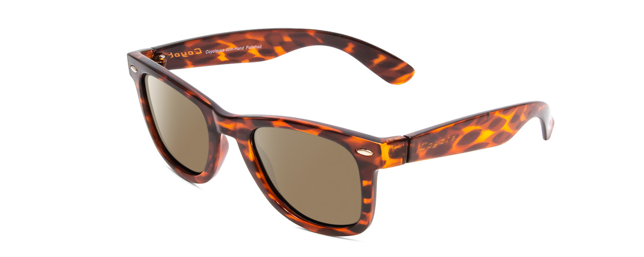 Profile View of Coyote Nomad Designer Polarized Sunglasses with Custom Cut Amber Brown Lenses in Tortoise Unisex Square Full Rim Acetate 49 mm