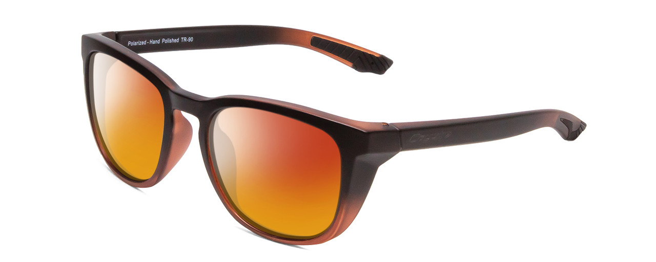 Profile View of Coyote Offshore Designer Polarized Sunglasses with Custom Cut Red Mirror Lenses in Matte Black-Brown Unisex Square Full Rim Acetate 53 mm