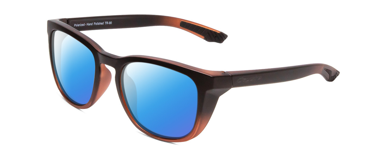 Profile View of Coyote Offshore Designer Polarized Sunglasses with Custom Cut Blue Mirror Lenses in Matte Black-Brown Unisex Square Full Rim Acetate 53 mm