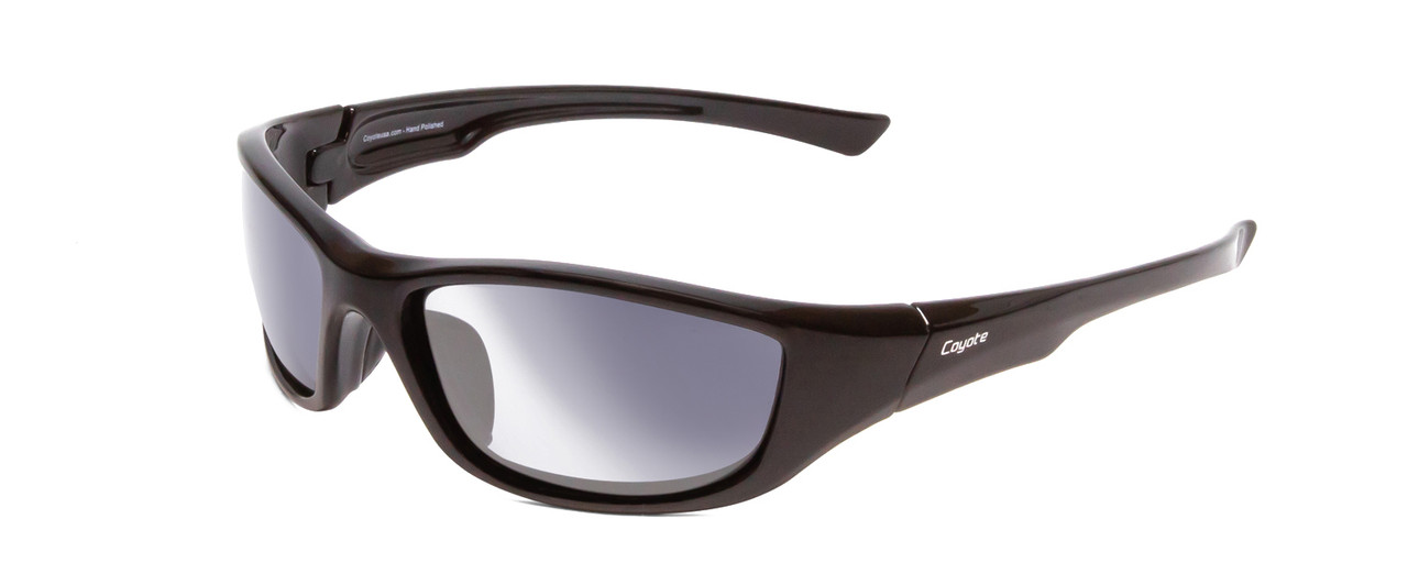 Profile View of Coyote P-19 Unisex Designer Polarized Sunglasses Black Grey & Silver Mirror 60mm