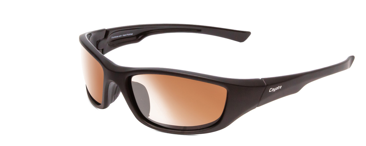 Profile View of Coyote P-19 Unisex Wrap Designer Polarized Sunglasses in Matte Black/Brown 60 mm