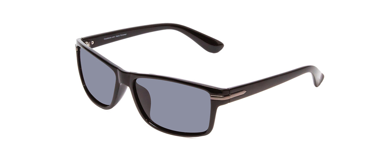 Profile View of Coyote P-43 Unisex Rectangle Designer Polarized Sunglasses Gloss Black/Grey 58mm