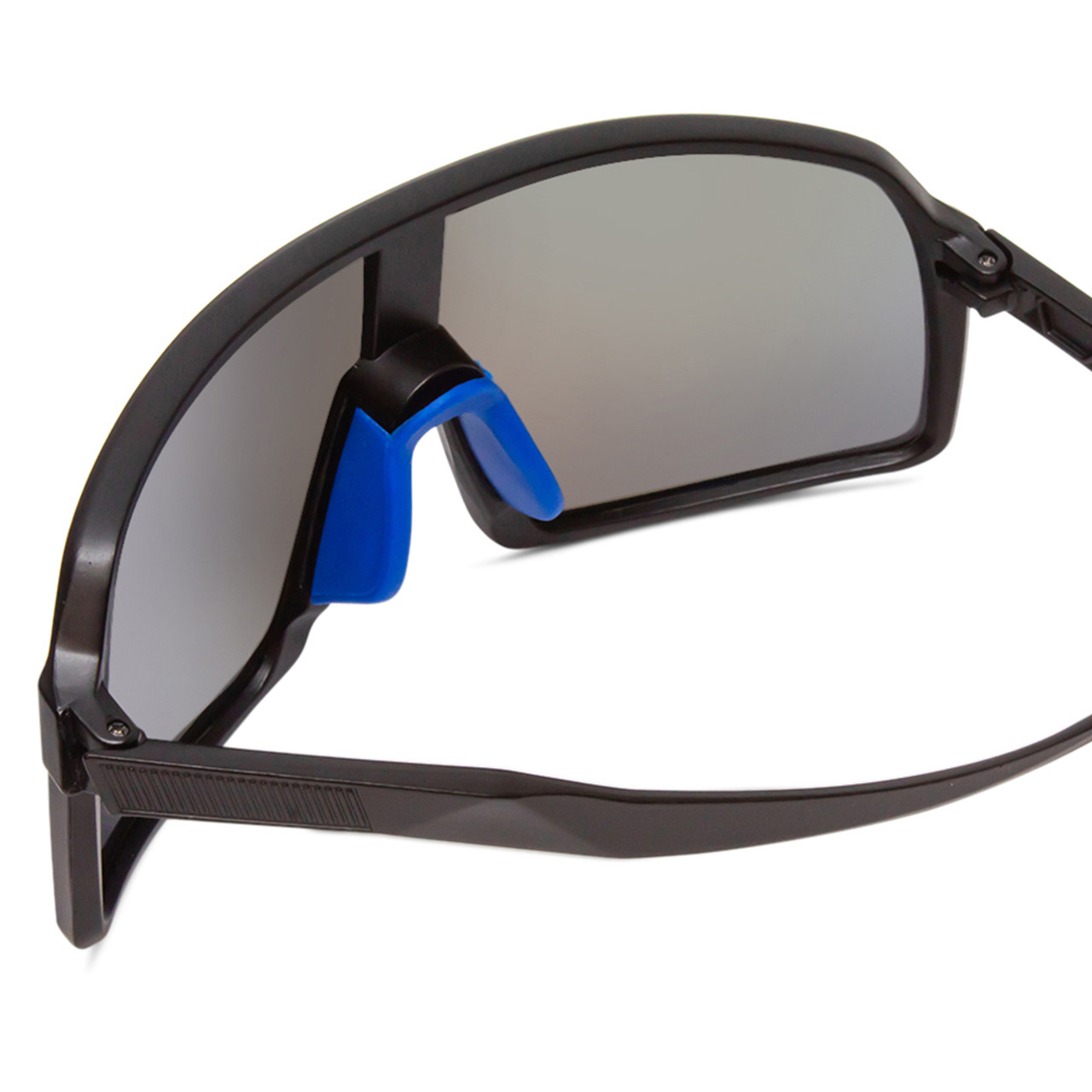 Close Up View of Coyote Python Men Semi-Rimless Polarized Sunglasses Black Grey/Blue Mirror 135mm