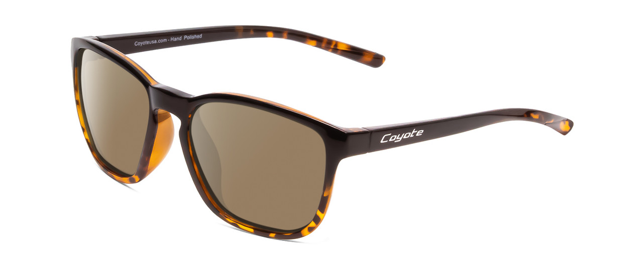 Profile View of Coyote Rambler Designer Polarized Sunglasses with Custom Cut Amber Brown Lenses in Black Tortoise Unisex Square Full Rim Acetate 53 mm