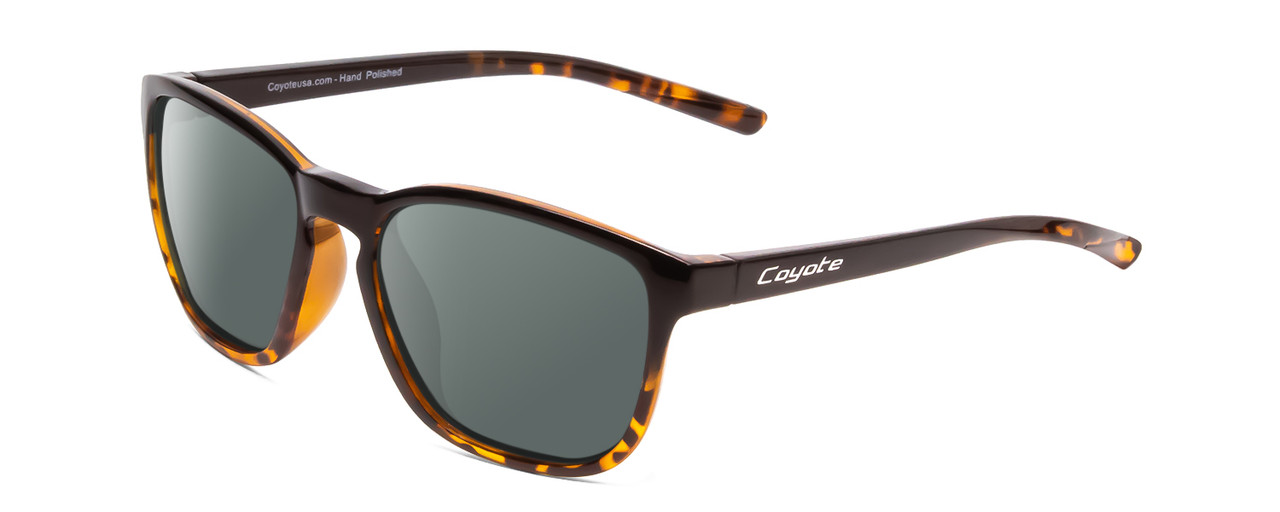 Profile View of Coyote Rambler Designer Polarized Sunglasses with Custom Cut Smoke Grey Lenses in Black Tortoise Unisex Square Full Rim Acetate 53 mm
