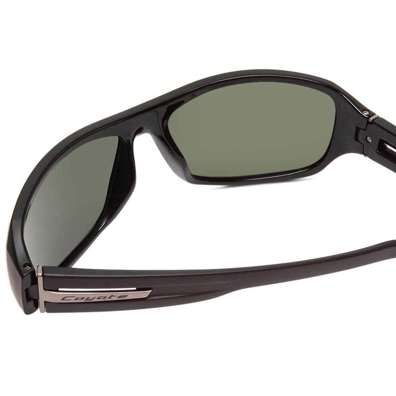 Close Up View of Coyote Sonoma Unisex Wrap Designer Polarized Sunglasses in Matte Black/G15 61 mm