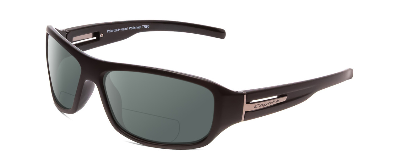 Profile View of Coyote Sonoma Designer Polarized Reading Sunglasses with Custom Cut Powered Smoke Grey Lenses in Matte Black Unisex Wrap Full Rim Acetate 61 mm