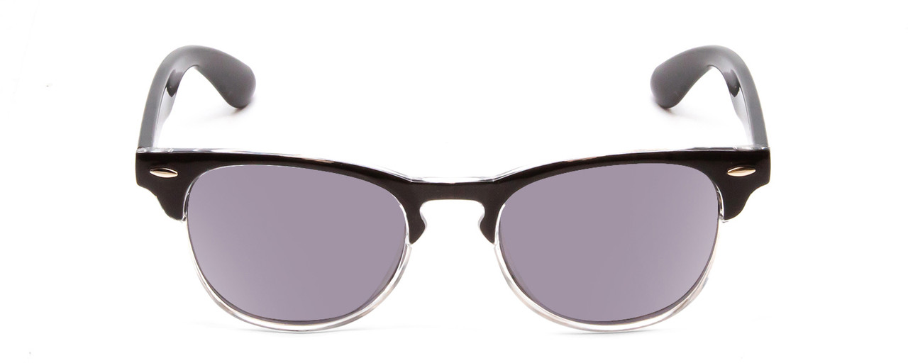 Front View of Coyote Uptown Round Designer Polarized Sunglasses in Black Clear Fade/Grey 49 mm