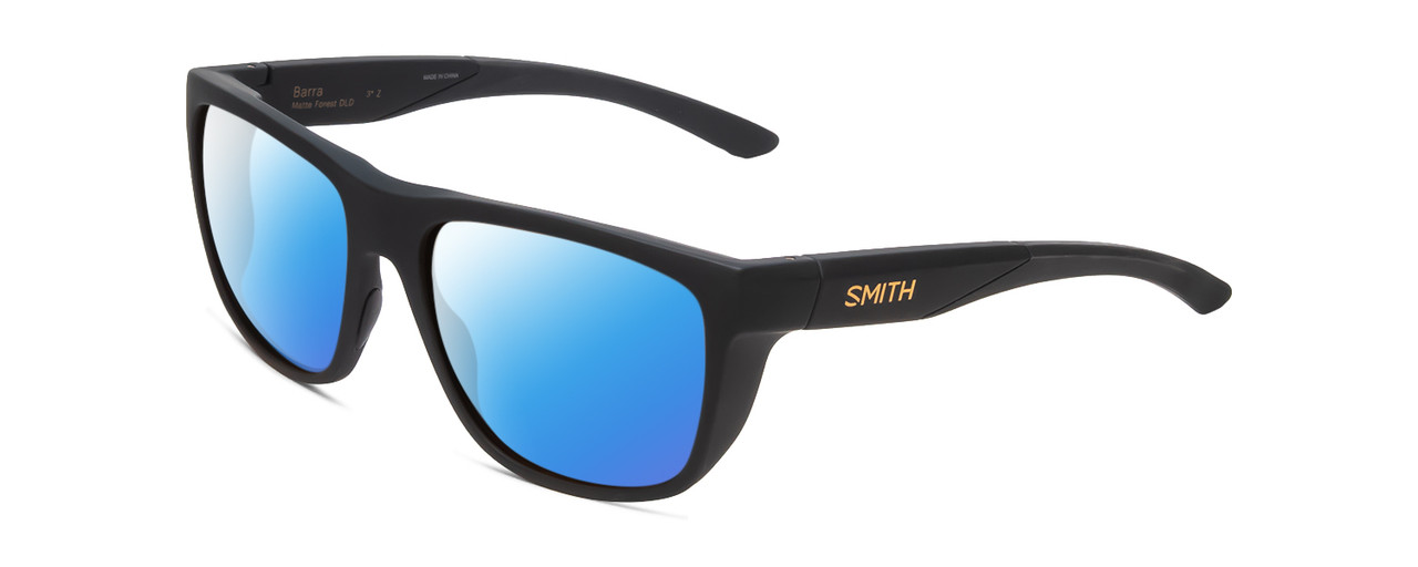 Profile View of Smith Optics Barra Designer Polarized Sunglasses with Custom Cut Blue Mirror Lenses in Matte Forest Green Unisex Classic Full Rim Acetate 59 mm