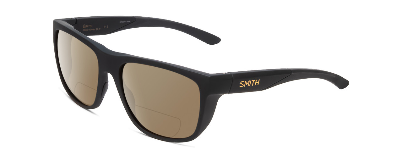 Profile View of Smith Optics Barra Designer Polarized Reading Sunglasses with Custom Cut Powered Amber Brown Lenses in Matte Forest Green Unisex Classic Full Rim Acetate 59 mm