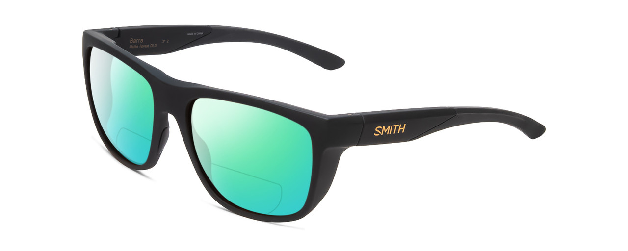 Profile View of Smith Optics Barra Designer Polarized Reading Sunglasses with Custom Cut Powered Green Mirror Lenses in Matte Forest Green Unisex Classic Full Rim Acetate 59 mm