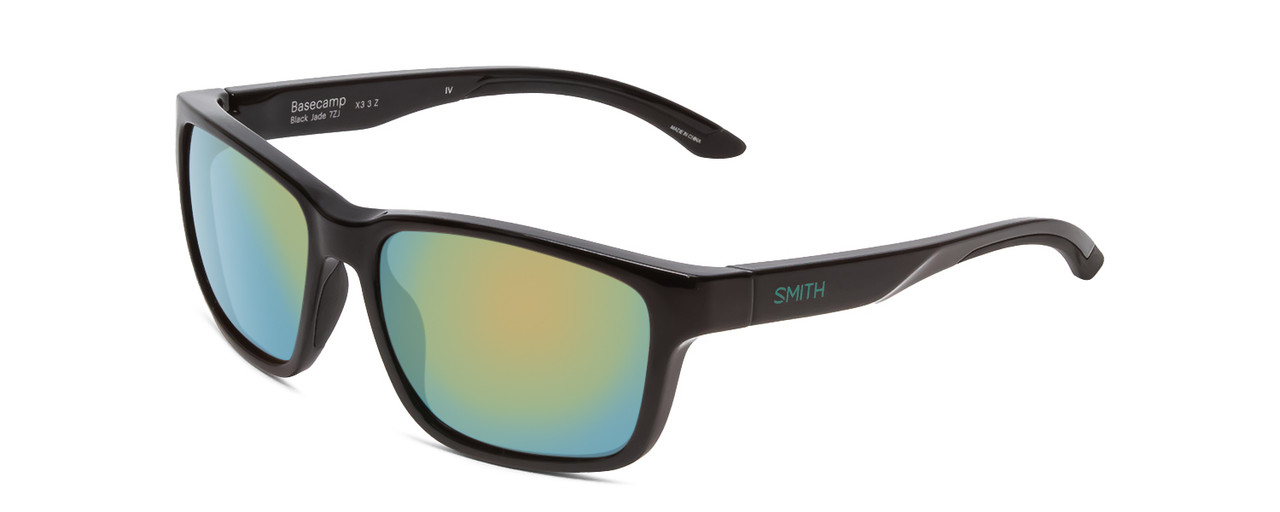 Profile View of Smith Basecamp Sunglasses in Black Jade Green/CP Polarized Opal Blue Mirror 58mm
