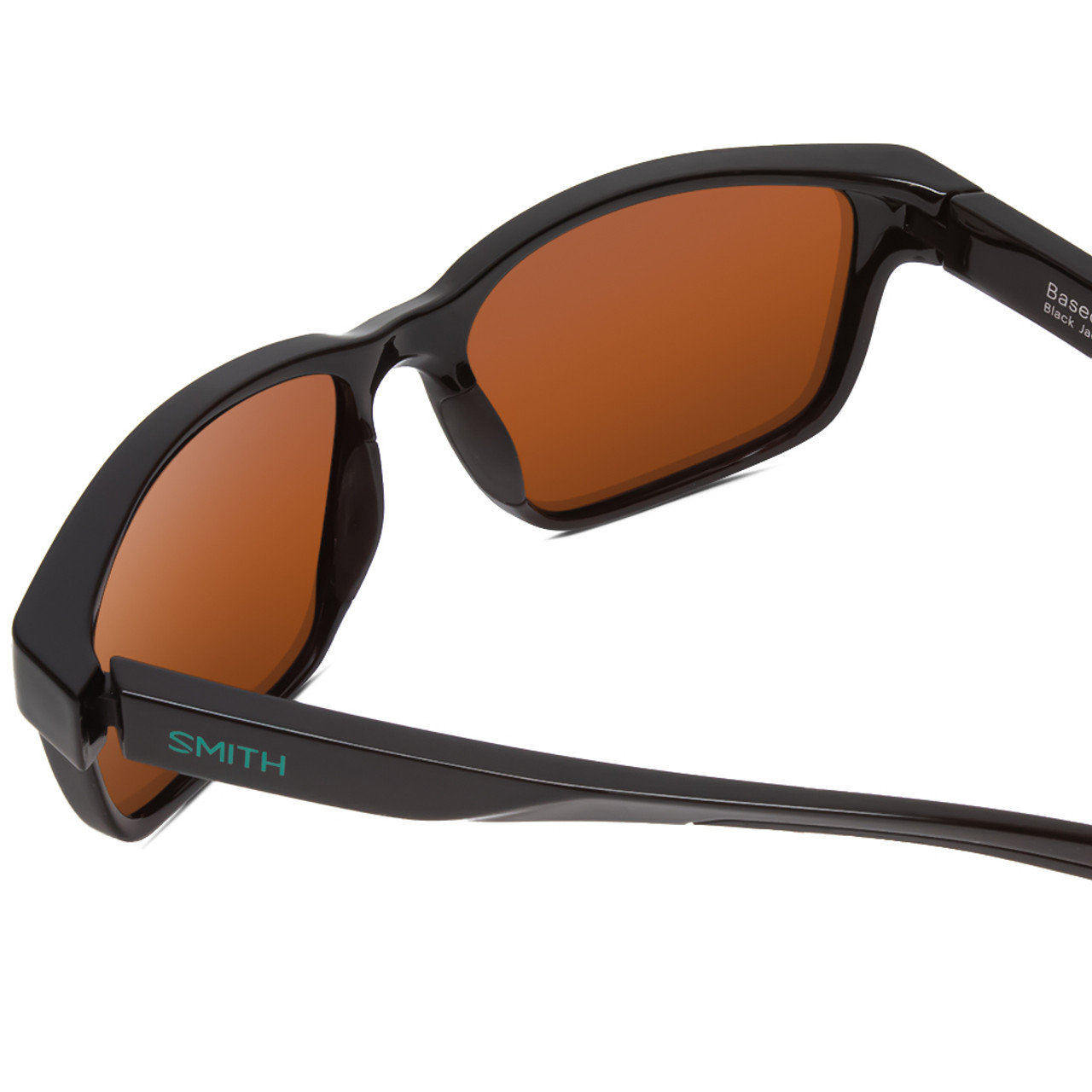 Close Up View of Smith Basecamp Sunglasses in Black Jade Green/CP Polarized Opal Blue Mirror 58mm