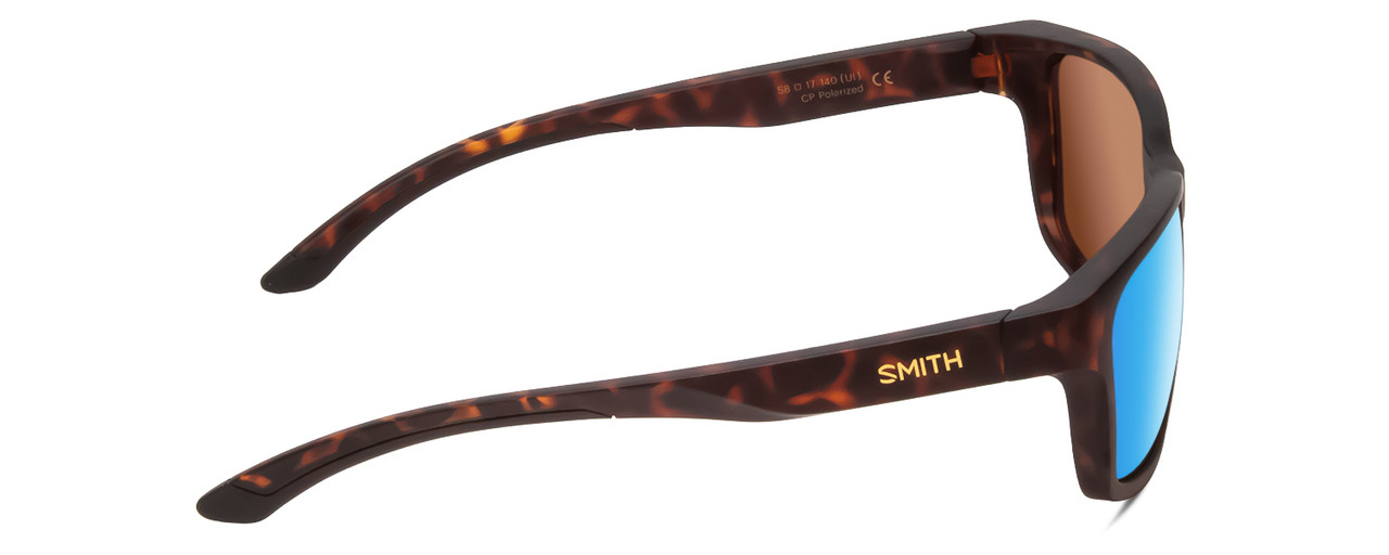 Side View of Smith Basecamp Unisex Sunglass Tortoise Brown Gold/CP Polarize Green Mirror 58mm