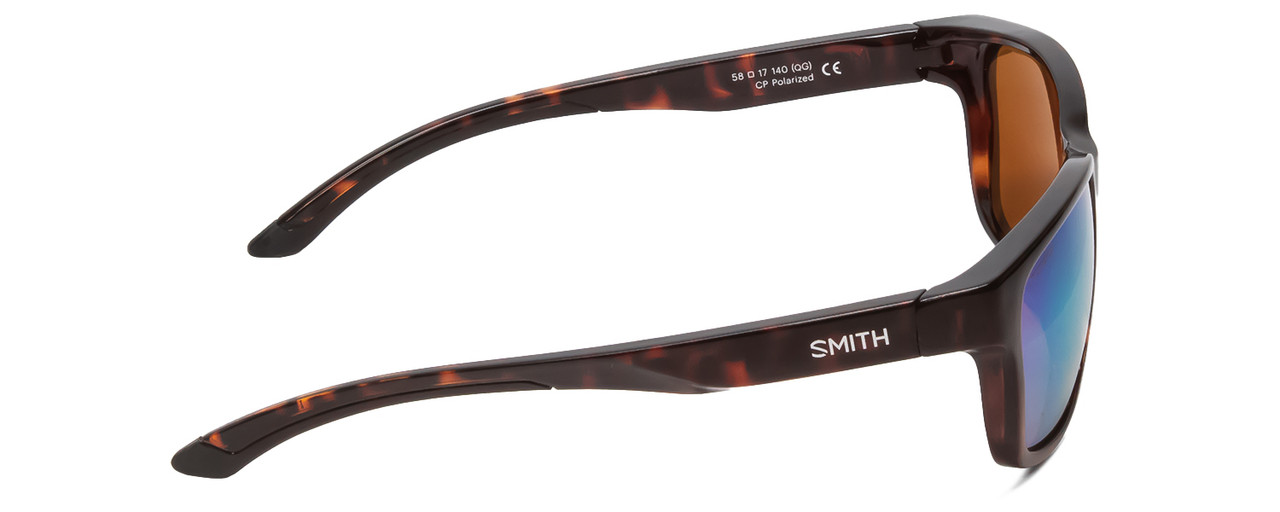 Side View of Smith Basecamp Sunglasses Tortoise Brown Gold/CP Polarized Opal Blue Mirror 58mm