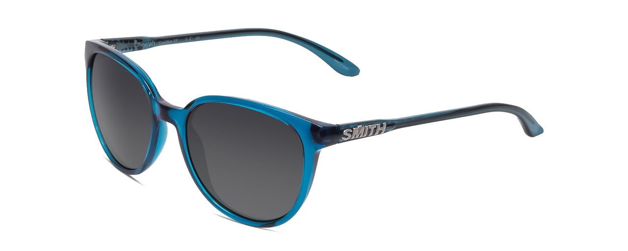 Profile View of Smith Cheetah Ladies Cateye Sunglasses in Cool Blue Crystal/Polarized Gray 54 mm