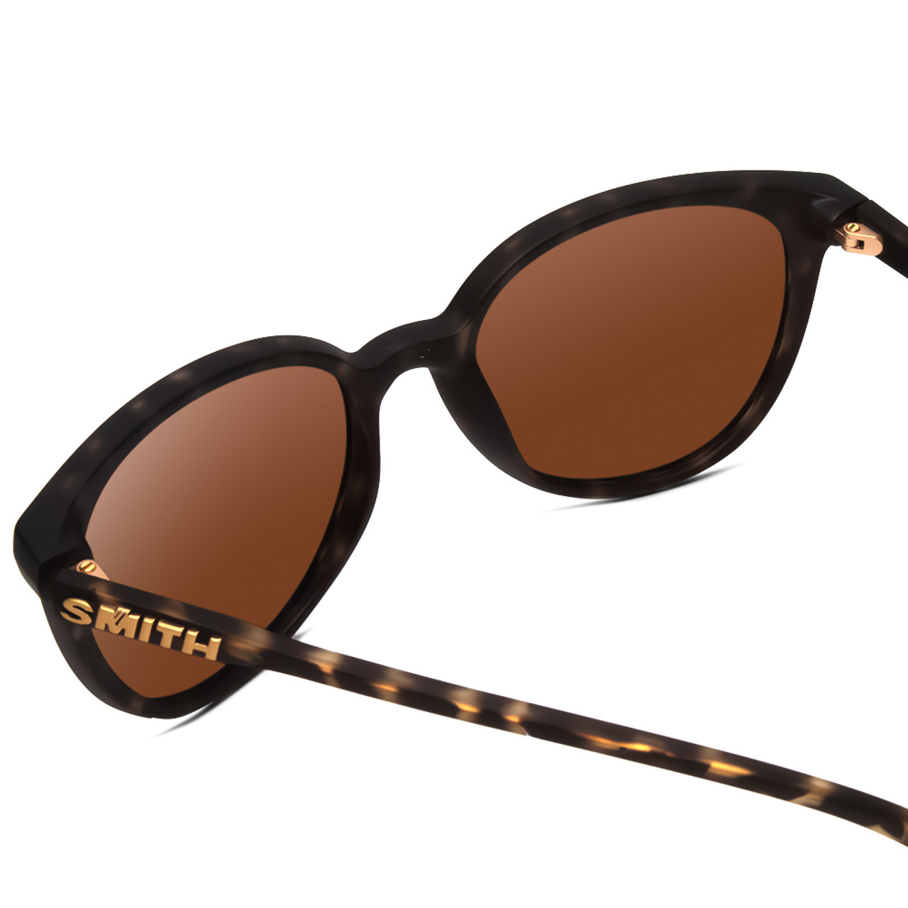 Close Up View of Smith Cheetah Ladies Cateye Sunglasses Tortoise Brown/Polarized Gold Mirror 54mm