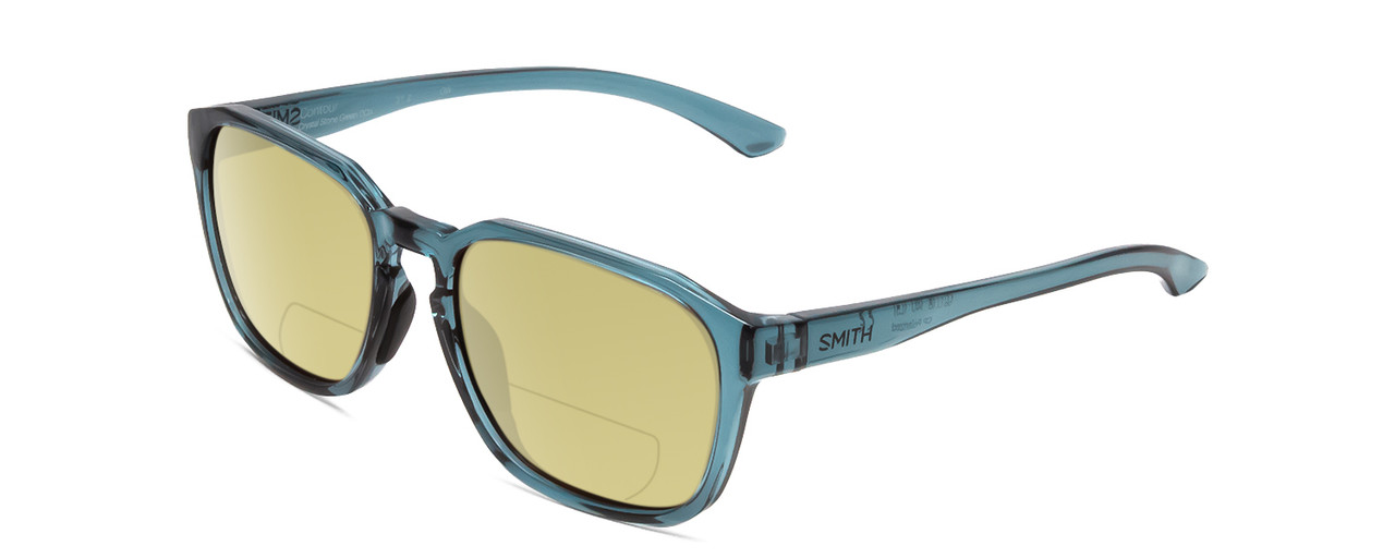 Profile View of Smith Optics Contour Designer Polarized Reading Sunglasses with Custom Cut Powered Sun Flower Yellow Lenses in Crystal Stone Blue Green Unisex Square Full Rim Acetate 56 mm