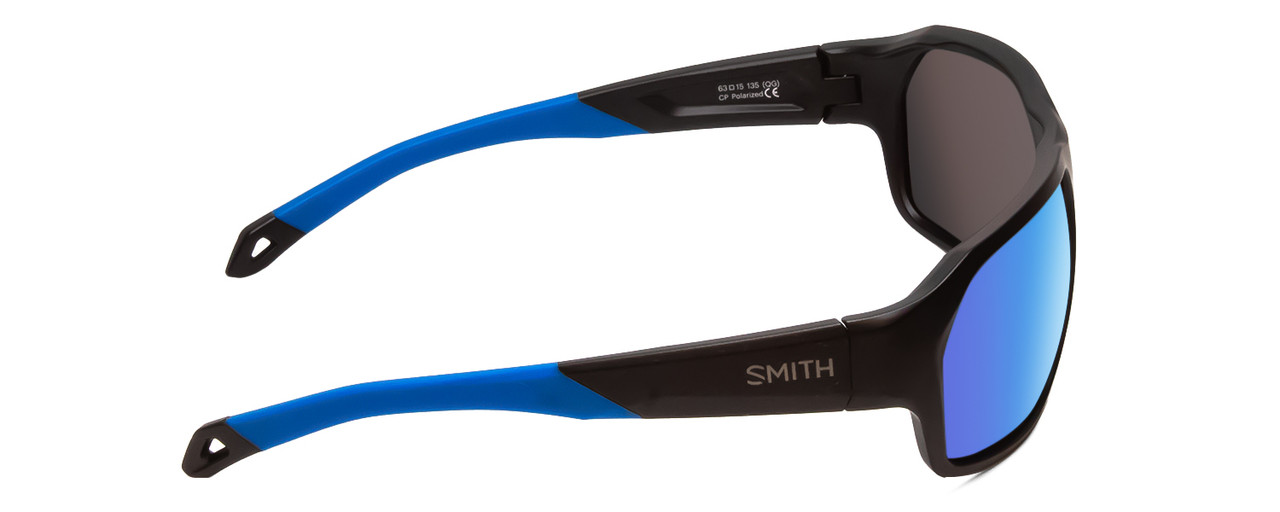 Side View of Smith Deckboss Unisex Sunglasses Matte Black/CP Glass Polarized Blue Mirror 63mm