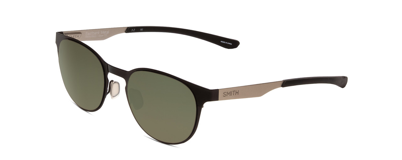 Smith Eastbank Metal Round Sunglasses Black Silver/CP Polarized Gray Green 52 mm