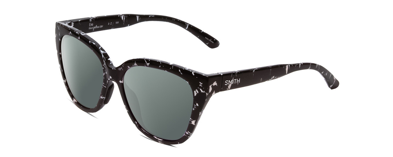 Profile View of Smith Optics Era Designer Polarized Sunglasses with Custom Cut Smoke Grey Lenses in Black Marble Tortoise Ladies Cateye Full Rim Acetate 55 mm