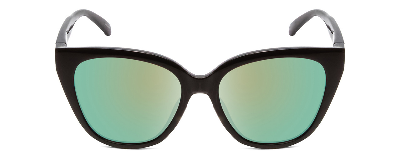 Front View of Smith Era Ladies Cateye Sunglasses Black/CP Polarize Opal Blue Green Mirror 55mm