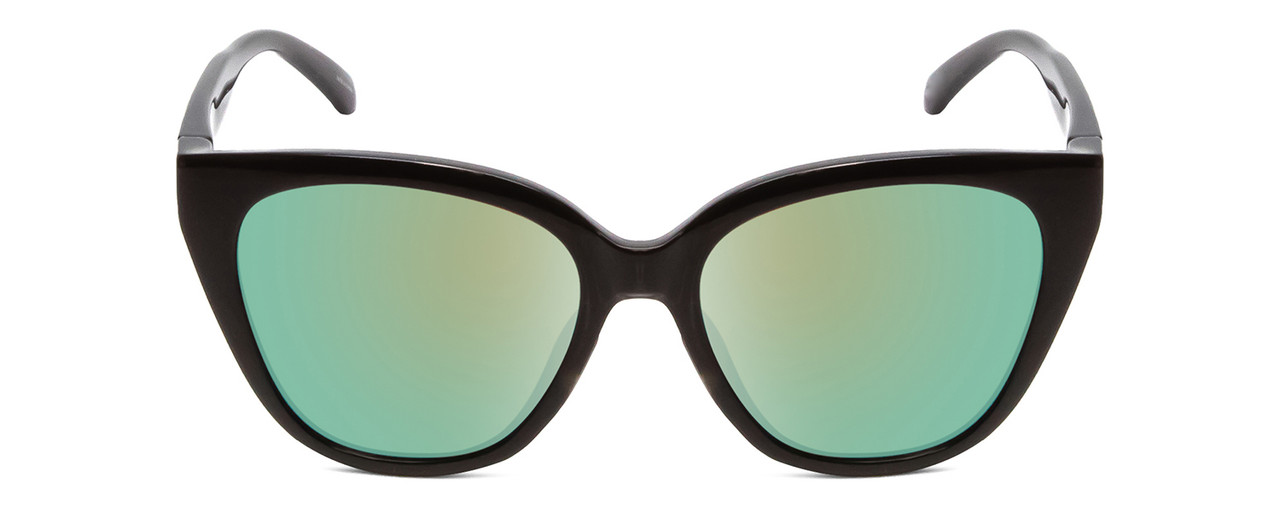 Front View of Smith Era Ladies Cateye Sunglasses Black/CP Polarize Opal Blue Green Mirror 55mm