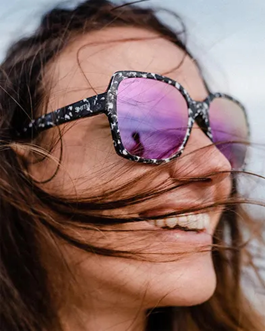 Smith Flare Ladies Sunglasses in Black Tortoise/CP Polarized Purple Mirror 57 mm